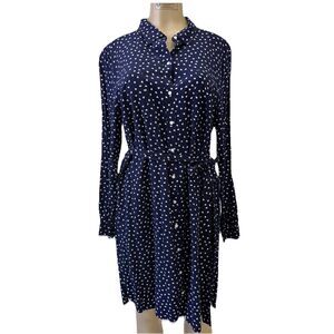GAP Long Sleeve Button Shirt Dress Navy With White Hearts Women's Size XL w Belt